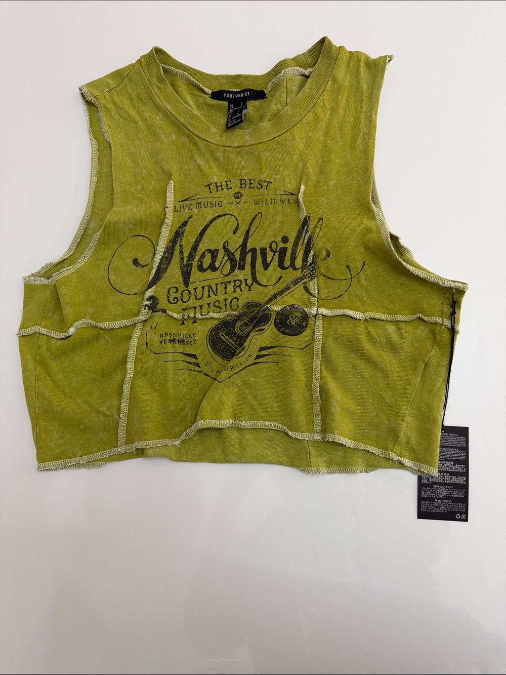 Forever 21 Olive Green Nashville Graphic Cropped Tank